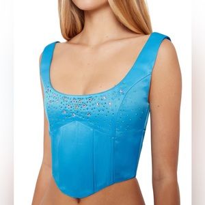 Satin Beaded Lace-up Bustier Top